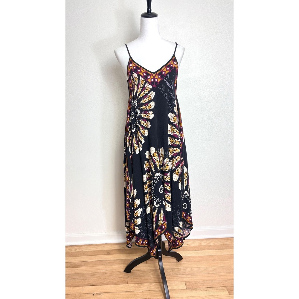 Jealous Tomato Asymmetrical Boho Feather Medallion Maxi Dress Size Small Y2K
